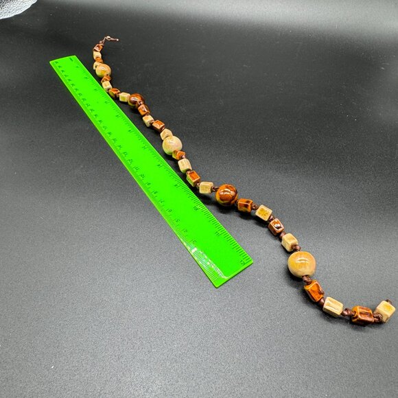 Beaded Necklace Stones Minerals Beige and Rust Colours Knotted Handmade - Picture 5 of 5